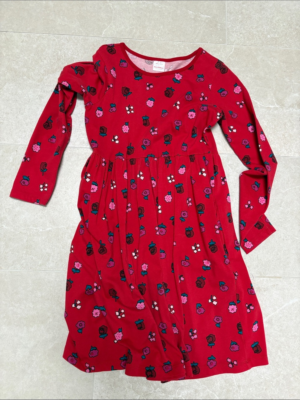 Hanna Andersson Red Floral Knit Long-Sleeve Dress